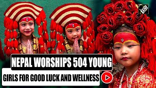 Nepal worship 504 prepubescent girls praying for good luck and wellness [upl. by Novyar798]