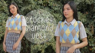 Easy Crochet Diamond Vest Tutorial Inspired by Ms Florist  Chenda DIY [upl. by Annaed]