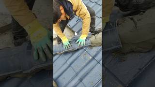 Installation process of steel structure roof slope ridge tiles [upl. by Merrill]