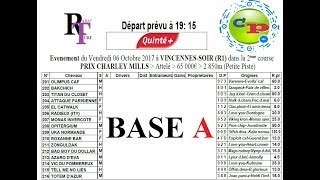 Rabaturf Pronostic100  QuintéBASE A06102017 – Vincennes  Prix Charley Mills R1 [upl. by Violette554]