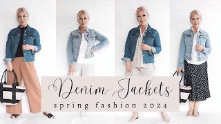 Stylish Denim Jacket Outfits Midlife Women Spring Fashion 2024 [upl. by Cozza691]