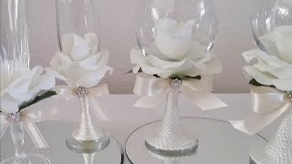 INEXPENSIVE ROSE COVERED WINE GLASSES  INEXPENSIVE DIY  SOME DOLLAR TREE ITEMS [upl. by Madanhoj57]