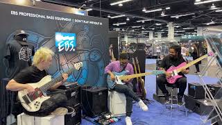 Henrik Linder Rubem Farias amp Michael Pipoquinha at NAMM 2024 EBS bass [upl. by Hiett]