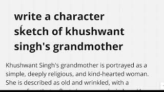 write a character sketch of khushwant singhs grandmother [upl. by Selden]