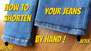 How to Shorten Your Jeans While Keeping The Original Hem  How to Hem Jeans By Hand [upl. by Sandy941]