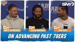 Jalen Brunson Josh Hart and Donte DiVincenzo joke around after Knicks advance over 76ers  SNY [upl. by Conias]