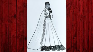 How to draw a girl wearing Lehenga for beginners 💚 girl wearing traditional Lehenga [upl. by Atilegna]