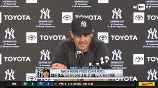 Aaron Boone discusses extrainning win over Astros [upl. by Nnaitsirhc823]