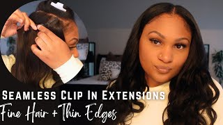 How to DIY Install Seamless Clip in Extensions on Fine Hair and Thin EdgesEasy Blending No Braids [upl. by Aneerahs]