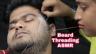 ASMR Beard Threading By Female Barber Pakhi  Beard Threading And Eye Brows Threading [upl. by Acinaj]