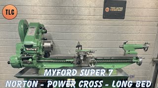 Myford Super 7 Long bed Power Cross Norton Gearbox Lathe Svarv Tornio Drehmaschine [upl. by Sandor]