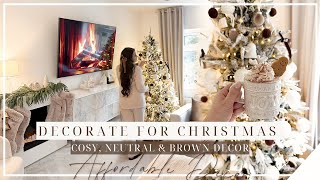 DECORATE FOR CHRISTMAS  AFFORDABLE DECORATIONS  NEUTRAL BROWN amp COSY DECOR [upl. by Tori]