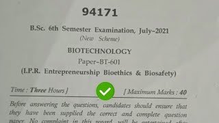 Mdu BSc Biotech 6th Sem Entrepreneurship Question Paper 2021 [upl. by Beebe]