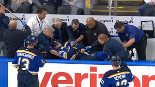 Dylan Holloway Stretchered Off Ice After Taking Puck To Neck [upl. by Etteyniv687]