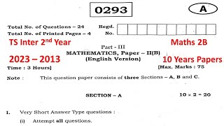 TS Inter 2nd Year Maths 2B 2023 2022 2020 2019 2018 2017 2016 Question Paper Boards IPE exams [upl. by Refinney]