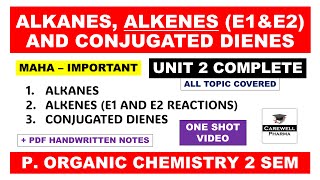 Unit 2 Complete  Alkane Alkene and Conjugated dienes  E1 and E2 Reactions  Carewell Pharma [upl. by Dymphia]