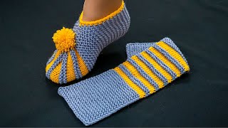 Simple knitted slippers  a detailed tutorial [upl. by Nujra838]