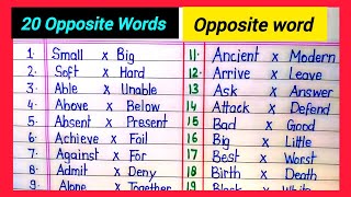 Write opposite words  20 Opposite word in english  vilom shabd English  word opposite word [upl. by Koah]