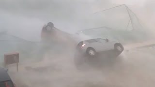 Cyclone Topples Cars in India [upl. by Nosylla364]