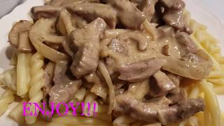 Pork Stroganoff with Cream cheese  Pork recipe  Pasta with creamy mushroom sauce  Easy dinner [upl. by Colville]