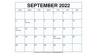 Printable September 2022 Calendar Templates with Holidays  Wiki Calendar [upl. by Anihsak]