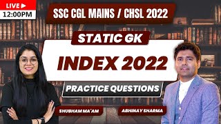 Index 2022  Practice Questions Static Gk  SSC CGL Mains  CHSL 2022  By Shubham maam [upl. by Menashem563]