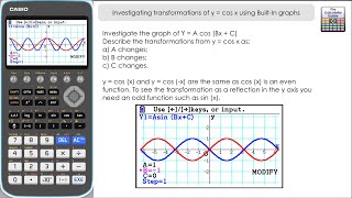 Transformation of graphs on the fxCG50  y  cos x using BUILT IN graphs [upl. by Nekcarb]