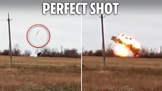 Ukrainian perfect shot HIMARS hits Russian Grad launcher setting off barrage of wild rockets [upl. by Nomzzaj]