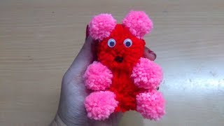 DIY pom pom Teddy BearArts and CraftsValentines day giftYarn teddy bear [upl. by Annaeed901]