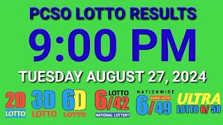 9pm Lotto Results Today August 27 2024 ez2 swertres 2d 3d pcso [upl. by Anihcak]