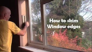 How to skim a wall around window edges corners How to set angle beads around window plastering [upl. by Dnilazor627]