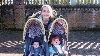 Taking Reborn Toddler and Newborn Baby Dolls on an Outing in Double Stroller [upl. by Shirlee659]