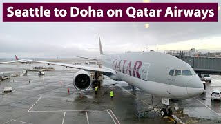 TRIP REPORT  Qatar Airways Economy  Seattle to Doha  Boeing 777200LR [upl. by Eldorado]