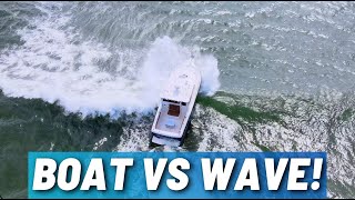 Boat Hits Wave Head On at Barnegat Inlet Windy Day on the Water [upl. by Enaitsirhc]