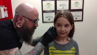 Seven year old gets her ears pierced needle method [upl. by Ladnek396]