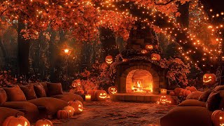 Fall Jazz Playlist with Halloween Ambience🍂 Pumpkin Glow Rain amp Fireplace Sounds for Stress Relief🎃 [upl. by Rekoob631]