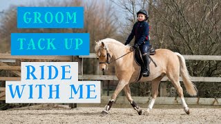 Ride With Me  Tack Up  Groom  Flatwork Lesson On My Pony Popcorn [upl. by Leasim]