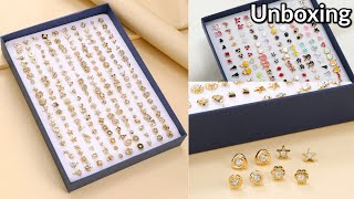 100Pair Mixed Size Earrings Set  Shine Crystal Ear Studs for Men amp Women  Unboxing [upl. by Enaffit]