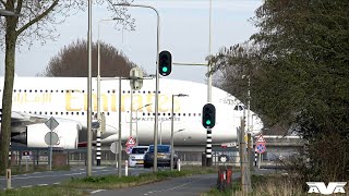 Emirates Airbus A380 arriving at AMS runway 18R [upl. by Attenrev]