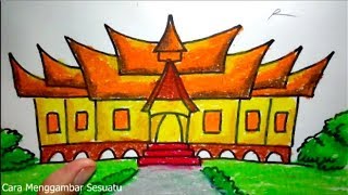 cara menggambar rumah adat gadang minangkabau sumatera [upl. by Rehposirhc579]