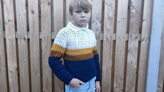 Crochet 92 How to crochet a warm pullover for boys 1  10 y  Part 1 [upl. by Cate]