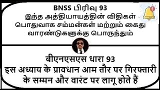 BNSS Section 93  Provisions of this Chapter generally applicable  Meaning in Tamil Hindi [upl. by Noid]