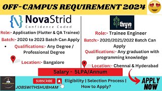 Thryve Digital amp NovaStrid is Hiring😍Software Engineer Job for Fresher Salary 5LPA jobswithshubham [upl. by Gervais]