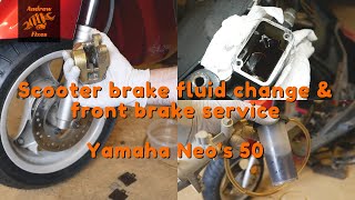 Scooter brake fluid change and front brake service  Yamaha Neos 50 [upl. by Radu267]