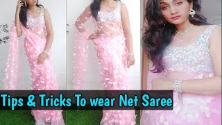 HOW TO WEAR NET SAREE PEFECTLYtips and tricks for perfect saree drapepriyanka yadavfestivesaree [upl. by Amie]