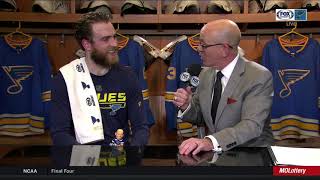 Ryan OReilly after Blues regularseason finale quotThe funs about to startquot [upl. by Ahtamat]