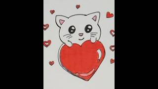 How to draw a cute cat holding heart Valentines day drawingKIDS ARTBOXshortsytshortsviralvideo [upl. by Padgett354]