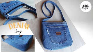 DIY Bag from Old Jeans Sewing Tutorial How to make a bag Crossbody bag with zipper [upl. by Berardo]