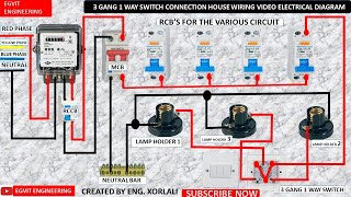 3 gang 1way switch connection house wiring video electrical diagram3 gang switch house wiring video [upl. by Josselyn]