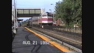 Amtrak amp MBTA EMD F40 action at Rt128 station DedhamMA 08211992 [upl. by Ilse]